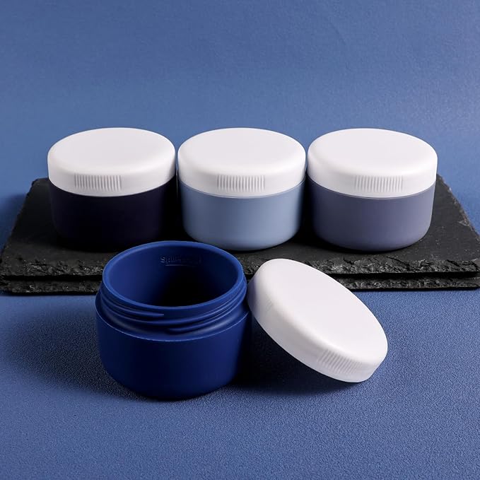 Kuangre Travel Containers for Toiletries, Silicone Cream Jars BPA-Free, Leak-proof 2oz Travel Size Containers, Portable Size Silicone Jars with Lid for Cosmetic Face Hand Body Cream (4 Pack)