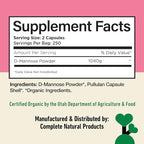 D Mannose 520mg Capsules - Organic D Mannose Supplement for UT Support, Urinary Tract Bladder Health Pills, Plant Based Formula, Vegan Non GMO, No Fillers, 500 Capsule Count Made USA Certified Kosher