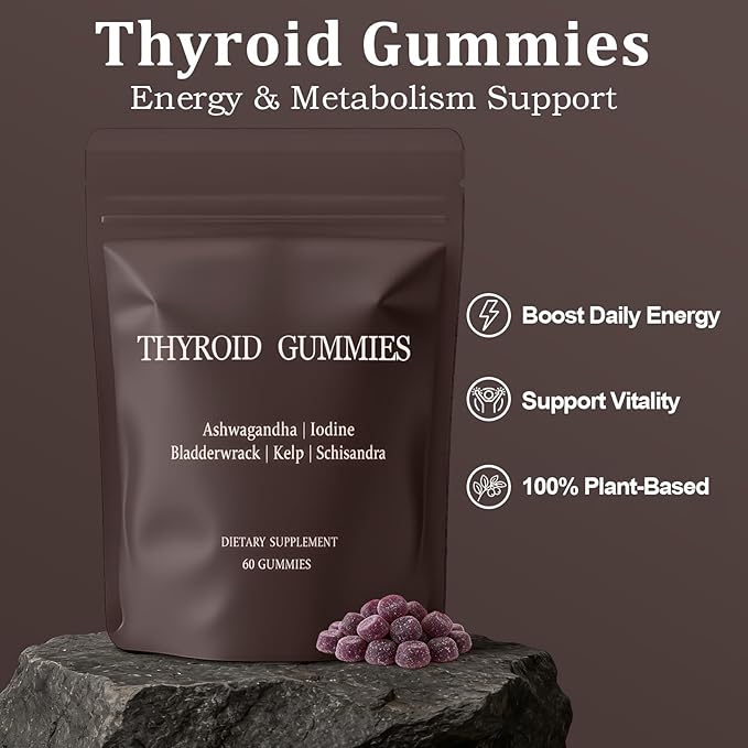 Thyroid Gummies for Women, Selenium Zinc Iodine L-Tyrosine Ashwagandha Gummies, Thyroid Bloom, Body Balance & Support - 60 Count