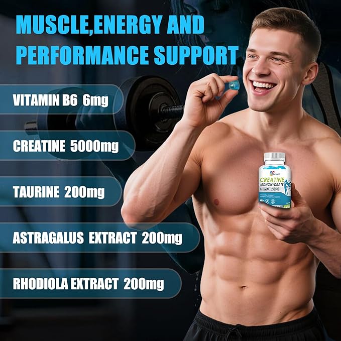 Creatine Gummies Monohydrate Complex 5000mg 60 Count Gummies Taurine + Vitamin B6 for Muscle Strength, Muscle Builder, Energy Boost, Pre Workout (60 Count (Pack of 2))