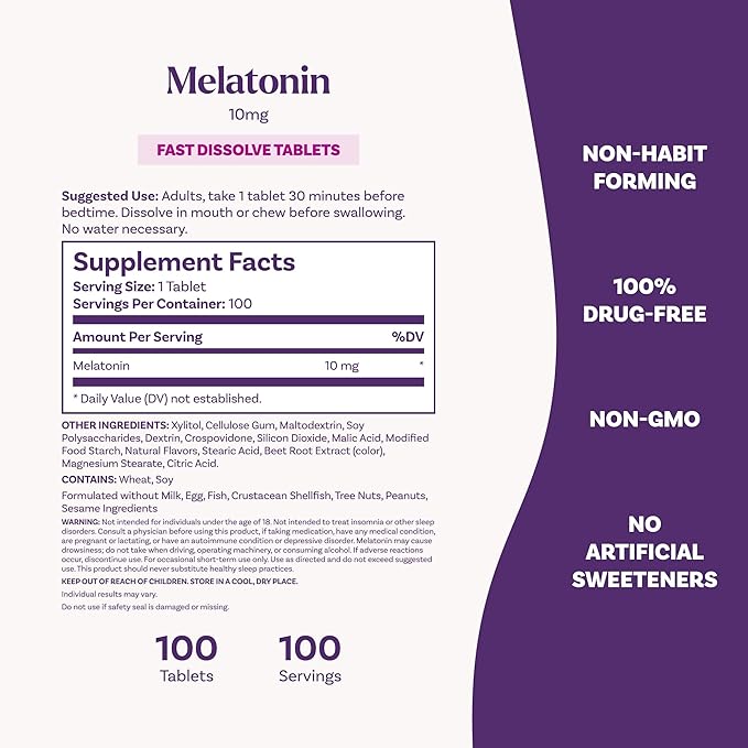 Natrol Melatonin 10mg Fast Dissolve Tablets - Citrus Flavor, 100 Count, Sleep Support, Fast Dissolve Melatonin for Adults, 100-Day Supply