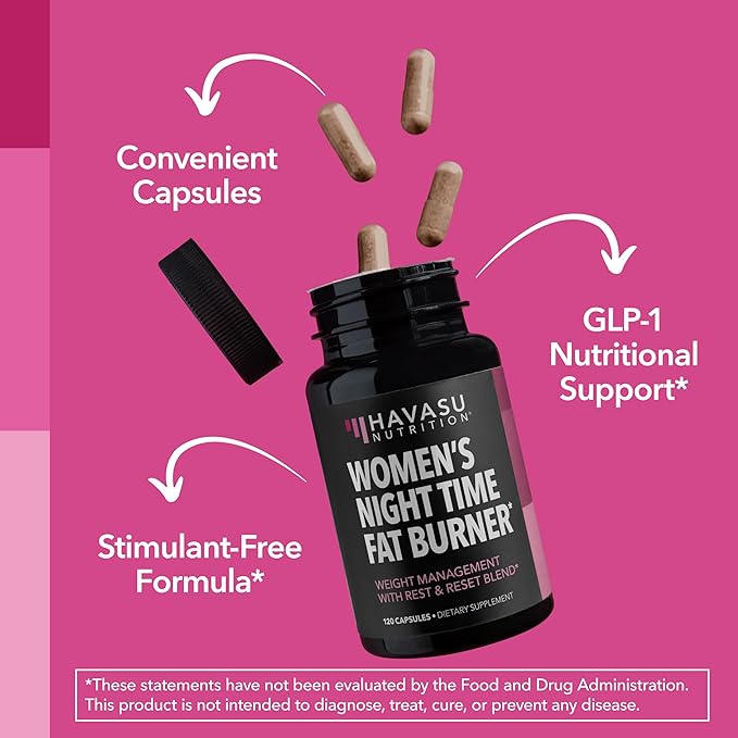 Night Time Fat Burner for Women - Appetite Suppressant for Weight Loss - 120 Count - Herbal Metabolism Booster with Melatonin for Sleep Support - Vegan, Non-GMO Capsules - 4 Month Supply