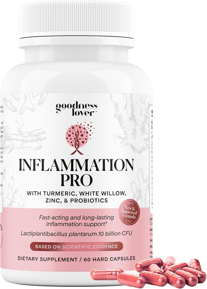 Goodness Lover Inflammation Pro, with 10 Billion CFU for Digestive Support, Curcumin, White Willow bark Extract, Zero fillers, Vegan, 30 Servings