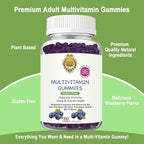 Organic Greek® Multivitamin Gummies with Vitamin A, C, D, E, Zinc, B12, Biotin, B6, Iodine, Pantothenic Acid for Men & Women with 13 Vitamins and Minerals Blueberry Flavor