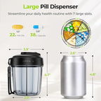AUVON Large Pill Dispenser Can Store 7 Various Supplements, Travel Pill Organizer Bottle with Anti-Mix Design, Arthritis-friendly Pill Holder with Wide Opening & Slider Lid, Includes 20 Blank Stickers