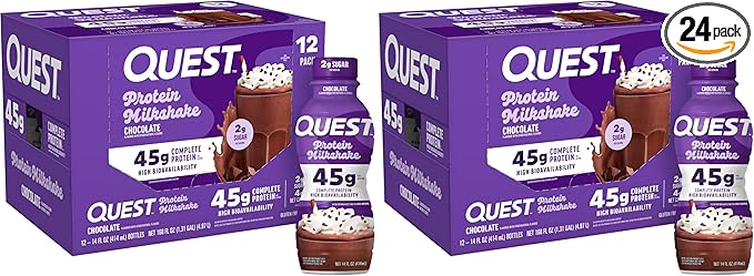 Quest Nutrition Chocolate Protein Shake,45g Protein,2g Sugar,4g Net Carbs,Ready to Drink,Gluten Free,(Pack of 24)
