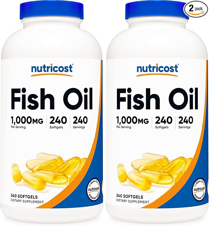 Nutricost Fish Oil Omega 3 Softgels with EPA & DHA (1000mg of Fish Oil, 560mg of Omega-3), 240 Softgels, Non-GMO, Gluten Free. (Pack of 2)