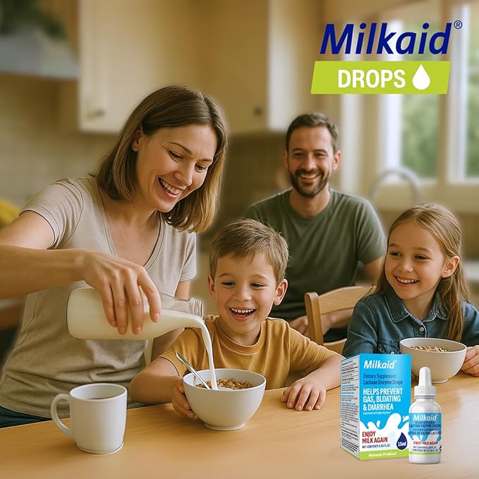 Milkaid Lactase Enzyme Drops for Lactose Intolerance | Prevents Gas, Bloating & Diarrhea | Fast Acting Dairy Digestive Supplement | Gluten Free & Vegetarian | No Artificial Flavor | 0.5 Fl Oz (1)