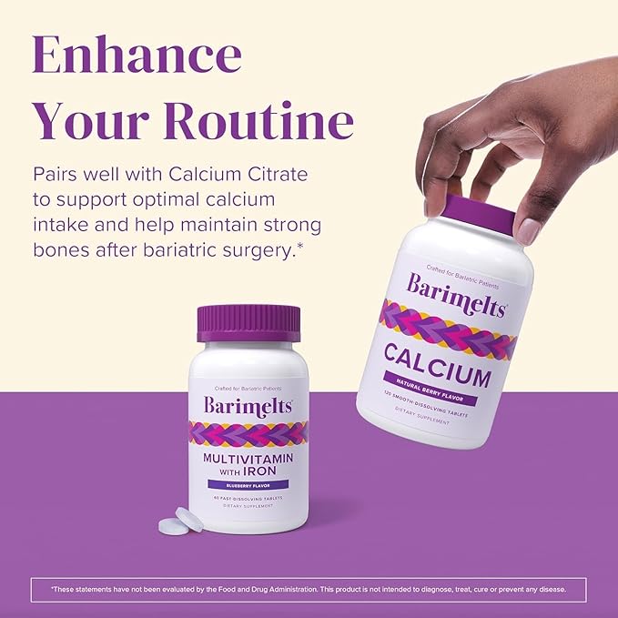BariMelts Bariatric Multivitamin with Iron - 1 Month Supply (60 Fast-Dissolving Tablets) - Sugar-Free - Post-Op Bariatric Vitamins - Natural Blueberry Flavor