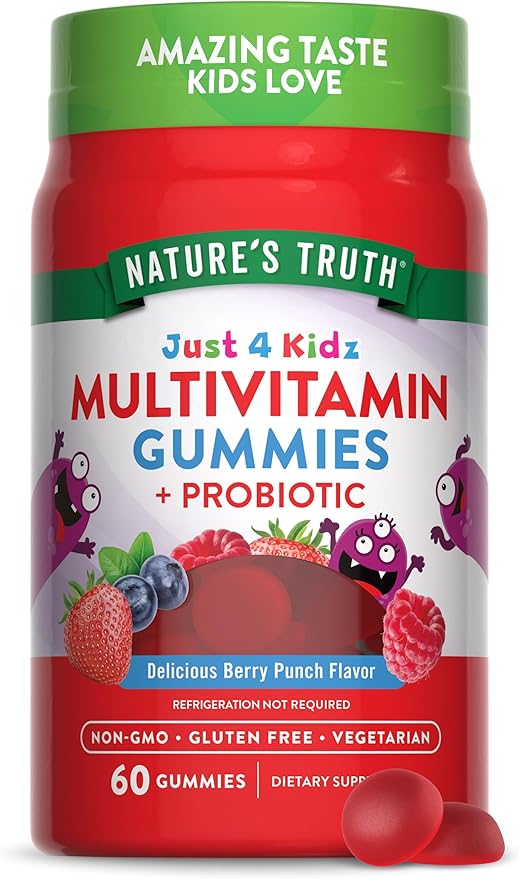 Nature's Truth Kids Multivitamin Gummies with Probiotics | 60 count | Berry Punch Flavor | Vegetarian, Non-GMO & Gluten Free Supplement