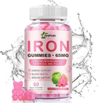 Iron Gummies Vitamin Supplement 65mg & Vitamin C 250mg per Serving with B6 B12 Folate- Energy Support for Iron Deficiency, Anemia, Vegan Guava Hibiscus Flavor, 60 Count