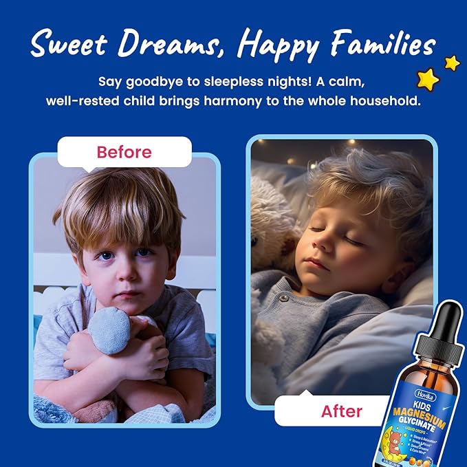 Magnesium Glycinate Liquid for Kids - with L-Theanine Omega-3, Vitamin B6, D3, Zinc - Kids Magnesium Drops for Sleep, Relaxation, Calm & Focus - 2 Fl Oz, Orange Flavor