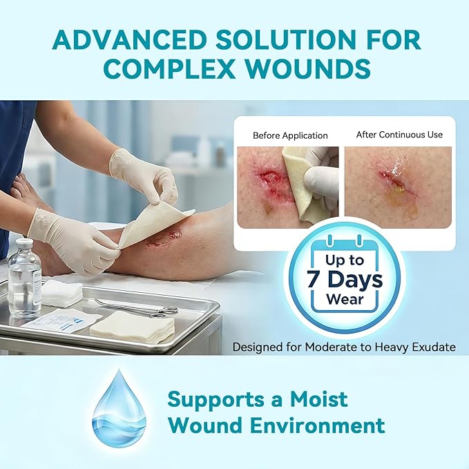 Dimora Calcium Alginate Wound Dressing, 4'' x 4'' Patches,10 Individual Sterile Pads, Soft and Highly Absorbent Dressing Gauze, Non-Stick Padding