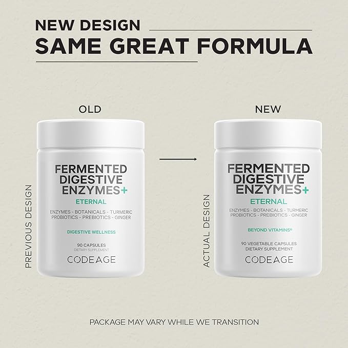 Codeage Fermented Digestive Enzymes Supplement 3-Month Supply - 14 Digestive Enzymes, Probiotics, Prebiotics, Fermented Botanicals, Plant-Based Multi Pancreatic Enzymes - 1 Capsule a Day - 2-Pack