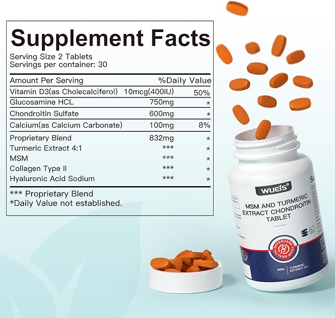 Turmeric Glucosamine MSM Joint Supplement for Men & Women, Plus Vitamin D3, Collagen Type II & Hyaluronic Acid, Supports Joint Comfort, Flexibility & Mobility, 60 Tablets (30-Day Supply)