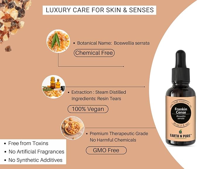 Earth N Pure Frankincense Essential Oil Steam Distilled, Undiluted, Natural and Therapeutic Grade 10 ml