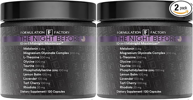 Formulation Factory 10-in1 Magnesium Glycinate Sleep Aid - The Night Before Recovery Complex with Melatonin & L-Theanine - Natural Relaxation Support (4 Month Supply, 240 Capsules)