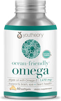Youtheory Ocean-Friendly Omega - Algae Omega 3 Supplement with EPA & DHA - Supports Brain & Eye Health* - Plant-Based - for Pescatarian & Vegan Diets - 60 Softgels (30-Day Supply)