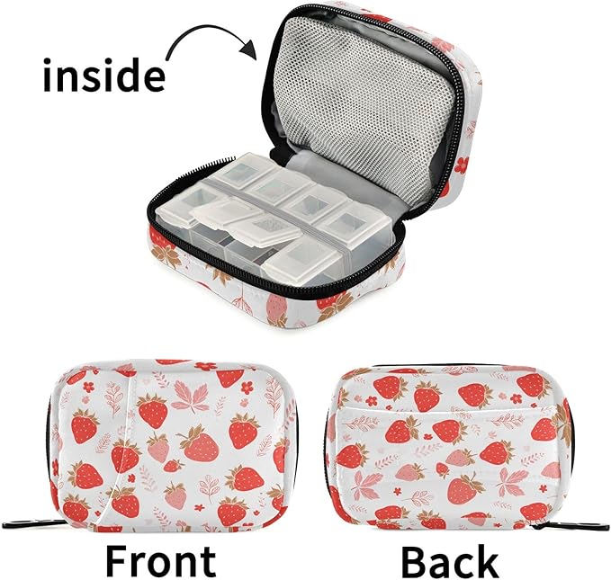 Strawberry Cute Weekly Medicine Pill Organizer Travel Pill Case Box Holder Container Small for Vitamin Supplement