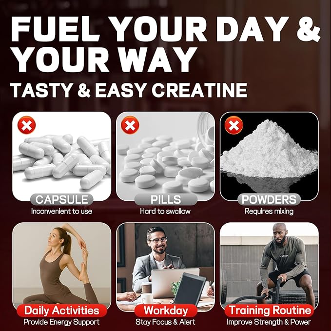 99.9% Creatine Monohydrate Gummies, SGS Certified, 5000mg Creatine Gummies for Men & Women, Support Muscle Strength, Recovery & Stamina, Sugar Free, Vegan, Non-GMO, Strawberry Flavor, 90 Count