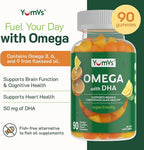 Vegan Omega 3 Supplement Gummies – Algae Oil Plant Based Vegan DHA – Fish Oil Alternative with Flaxseed & Algae – Non-GMO, No Carrageenan – Heart, Brain & Eye Support – Lemon & Orange – 90 Gummies