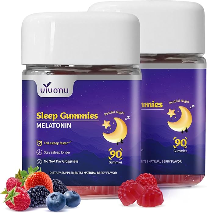 Melatonin Gummies 10mg, 9-in-1 Natural Herbal Sleep Aids for Adults, Sleep Gummies with Magnesium Glycinate, Valerian Root, L-Theanine and Vitamin B6, etc, 45 Days Supply, Non GMO, Berry Flavored