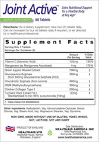 Healthaid Jointactive, 60 Ct, Prolongued Release, A Flexible Body at Any Age, Green Lipped Mussel, with Glucosamine, Chondroitin Tumeric, MSM, Collagen.