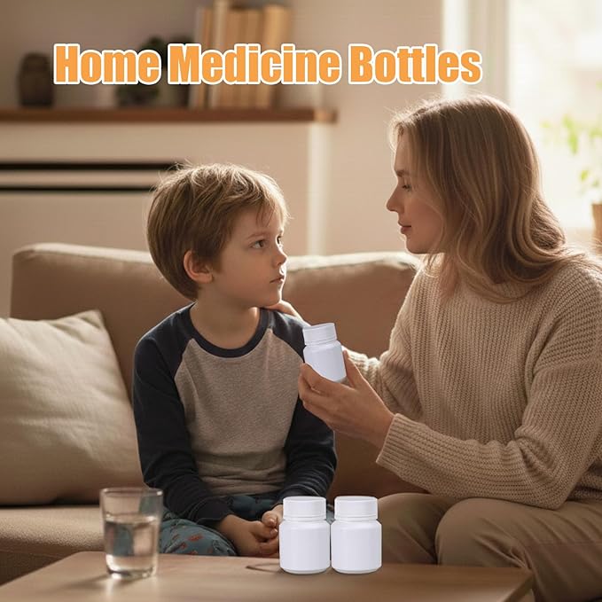 8 Pack Small Empty Plastic Bottles for Pills - Travel Medicine Containers with Lids & Labels, Portable Daily Organizer Storage for Vitamins, Medication Essentials