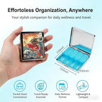 Weekly Pill Organizer, Metal Pill Box with 8 Compartments, Small Travel Pill Case for Purse Pocket, Medicine Vitamin Supplement Organizer (Cat Rider)