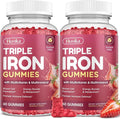 Iron Gummies for Women, Triple Iron Supplement with Multivitamin Iron Gummies with Vitamin C, A, B, Folate, Copper, Zinc for Energy & Blood Support, Immune Health, Vegan, Strawberry Flavor, 120 Counts