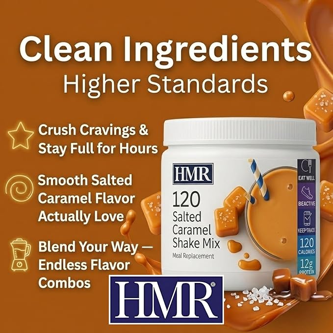 HMR 120 Shake Meal Replacement Powder | Salted Caramel Shake Mix to Support Healthy Weight Loss | 12g of Protein | Nutritional Drink | Low Calorie Food | 12 Servings