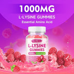 MEENCCD 2 Pack L-Lysine 1000mg Gummies, Lysine Supplement for Adults & Kids, Essential Amino Acid Supplement Supports Collagen Formation, Sugar-Free, Raspberry Flavor, 120 Count