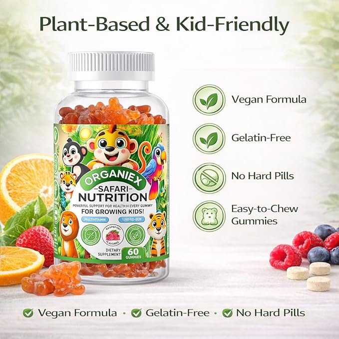 Kids Multivitamin Gummies with Iron & Zinc (Ages 2+) | Daily Kids Vitamins with Vitamin C, D3, B12 & Folate | Vegan, Non-GMO, Gluten-Free, Pectin-Based | Raspberry Flavor | 60 Count