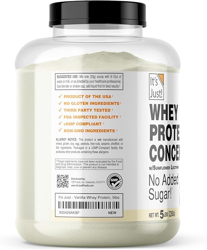 It's Just! - 100% Whey Protein Concentrate, Made in USA, Premium WPC-80, Natural Vanilla Flavor (5 Pound, Vanilla)