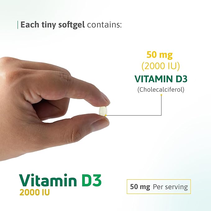 Vitamin D3 2000 IU Softgels – 100 Softgels – Vitamin D3 Supplement for Daily Use