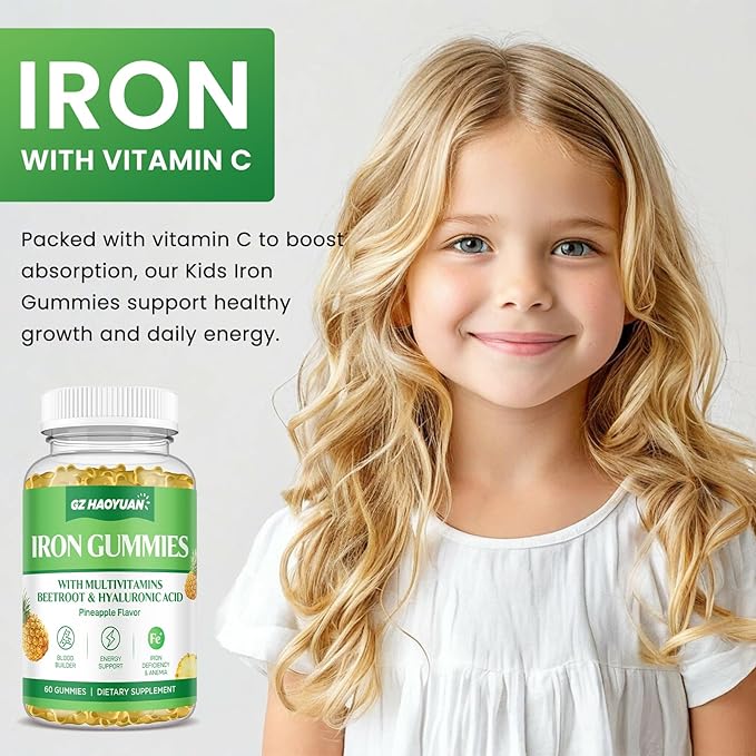 Iron Gummies with Multivitamin, Iron Supplement Gummies for Women & Men with Vitamin B Complex & C, Folate for Kids & Adults - Blood Builder, Energy, Iron Deficiency & Anemia Support Pineapple 120 ct