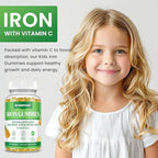Iron Gummies with Multivitamin, Iron Supplement Gummies for Women & Men with Vitamin B Complex & C, Folate for Kids & Adults - Blood Builder, Energy, Iron Deficiency & Anemia Support Pineapple 120 ct
