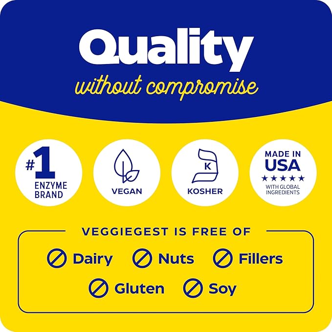 Enzymedica, VeggieGest, Digestive Enzymes, Supports Occasional Gas & Bloating Relief from High Fiber Meals, for Vegan & Vegetarian Diets, Enzyme Blend for Digestive Health, 90 Count