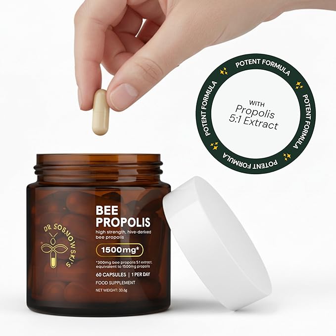 Dr Sosnowski's Bee Propolis | 1500mg High Potency | Hive-derived Superfood, Vegetable Capsules, 60 Count | 2 Months Supply