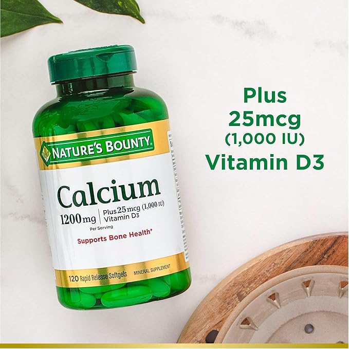 Nature's Bounty Calcium 1200 mg with Vitamin D3 - Bone Health Softgels, Calcium and Vitamin D Supplement, 120 Ct (2-Pack)