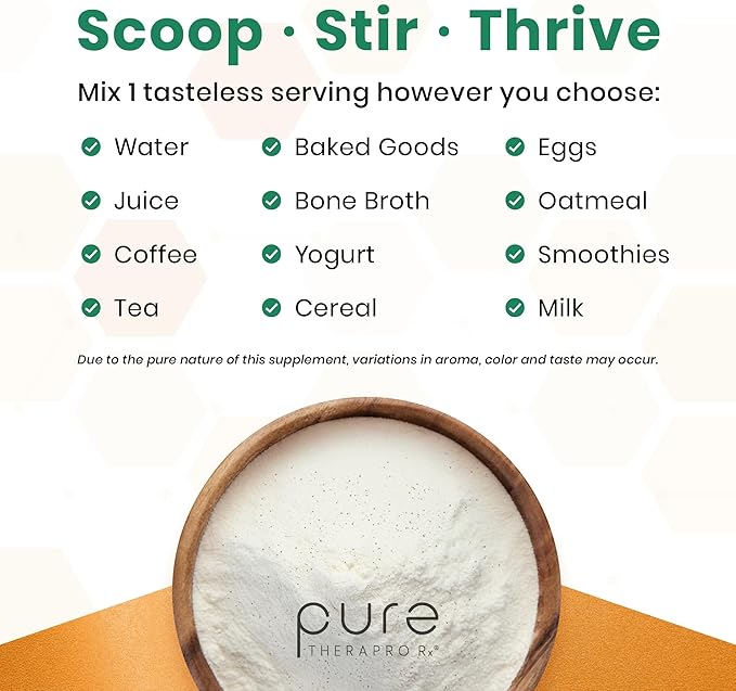 Pure Therapro Rx TriActive Collagen Plus, Collagen Powder for Hair, Skin, Nails, Bones & Joints, Hydrolyzed Collagen Powder w/Patented Peptides, Unflavored Multi Collagen Protein Powder, 30 Servings