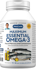 ANDREW LESSMAN Maximum Essential Omega-3 Unflavored, 60 Softgels - Ultra-Pure Omega-3 Fish Oil 1200 mg-High DHA, No Mercury Supplement-Small, Easy to Swallow Fish Oil Capsules