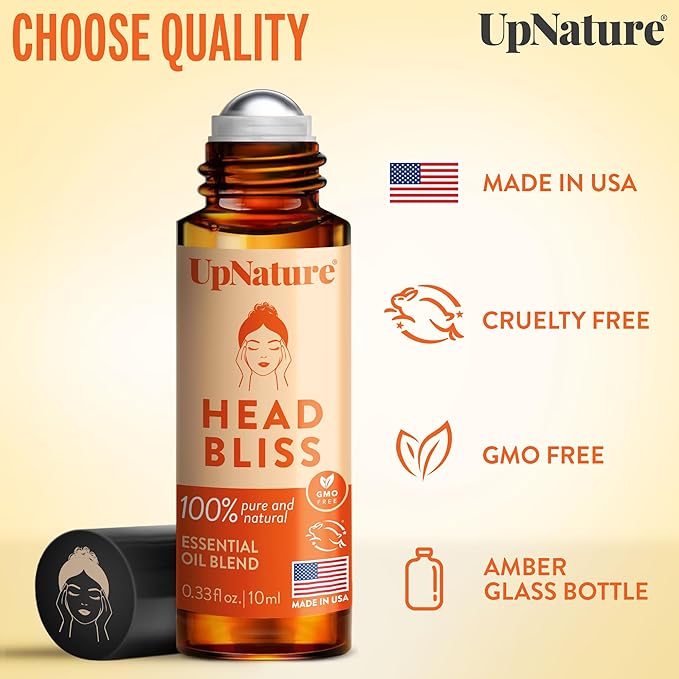 UpNature Head Bliss Essential Oil Roll On - Soothing Migraine Comfort Aromatherapy with Instant Cooling Effect - Nurse Essentials Gifts Roller