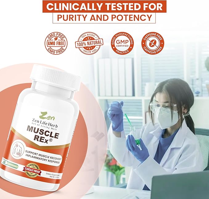 ZEN LIFE HERB Muscle REx - Joint, Muscle & Nerve Support - Relax Aches & Chronic Discomfort Plant-Based Supplement (60 Capsules)