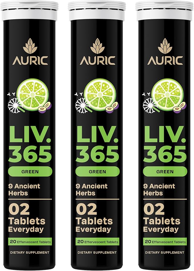 Auric Liv365 Liver Detox Supplement 60 Tablets | Lemon Flavour Advanced Herbal Formula for Liver Health, Detox & Cleansing