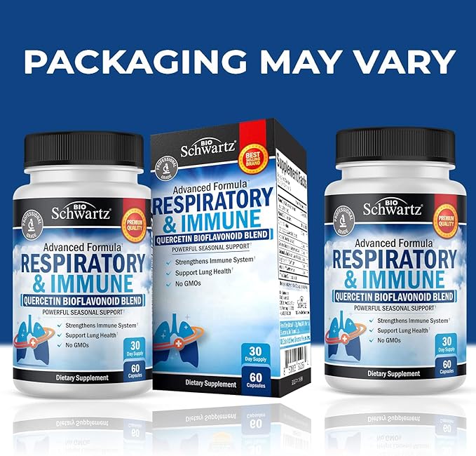 Respiratory & Immune Lung Support Supplement with Quercetin, Vitamin D & Cordyceps, Helps Soothe Respiratory Tissues While Loosening Mucus, Lung Health Vitamins for Women & Men, 60 Capsules