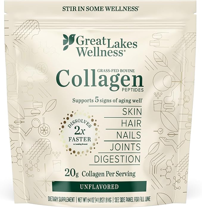 Great Lakes Wellness Collagen Peptides Powder – Supports Skin, Hair, Nails, Joints & Digestion – Hydrolyzed, Quick Dissolve, Non-GMO, Keto & Kosher – Pure Collagen Protein (64 oz, 90 Servings)