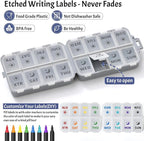 Foldable & Portable Pill Organizer 2 Times A Day with Extra Compartments - Etched Labels - Weekly 7 Day AM PM Medicine Box, Week Daily Travel Pill Case Holder Dispenser for Vitamin, Supplement - Grey