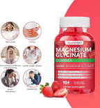 Magnesium Glycinate Gummies 1000mg, High Absorption Sugar Free Magnesium Potassium Supplement for Relaxation, Stress Relief, and Sleep Support for Adults & Kids - 90 Strawberry Gummies