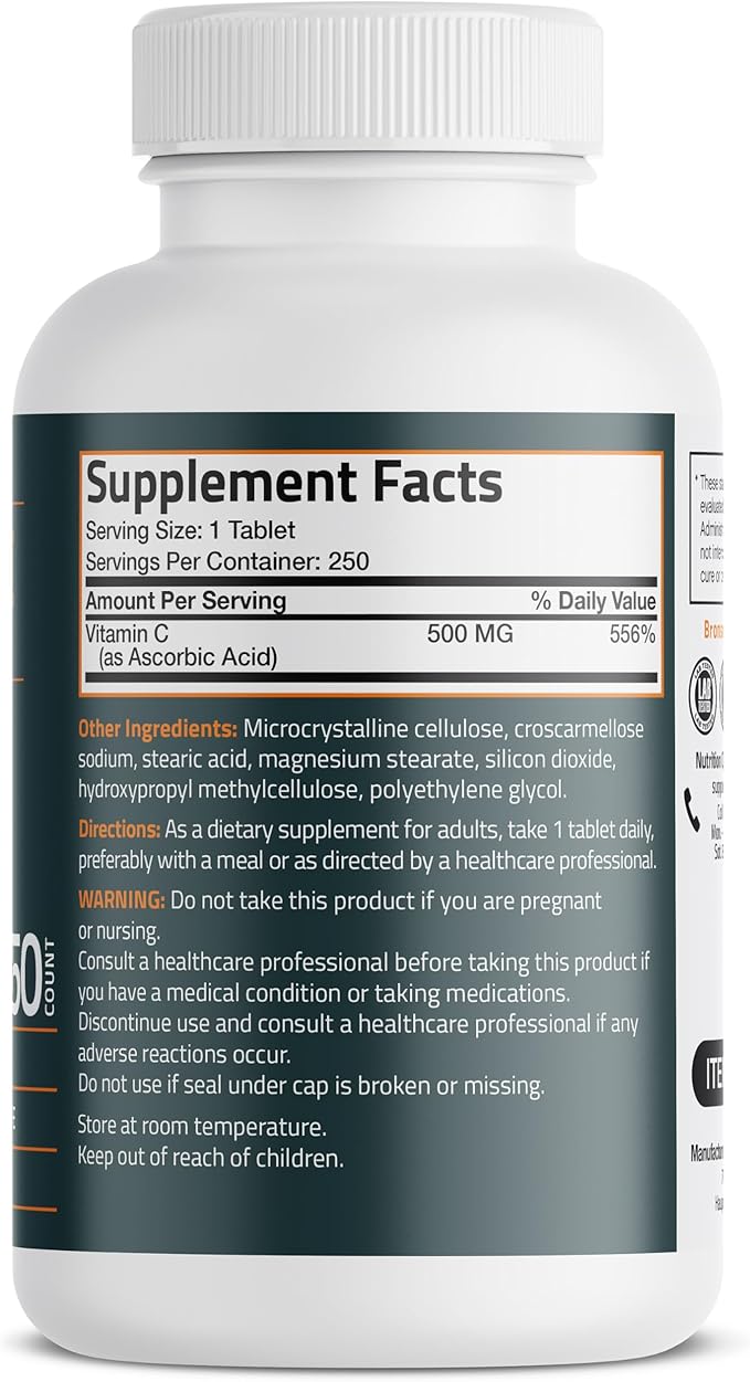 Bronson Vitamin C 500 MG Supports a Healthy Immune System & Antioxidant Protection, Non-GMO, 250 Vegetarian Tablets